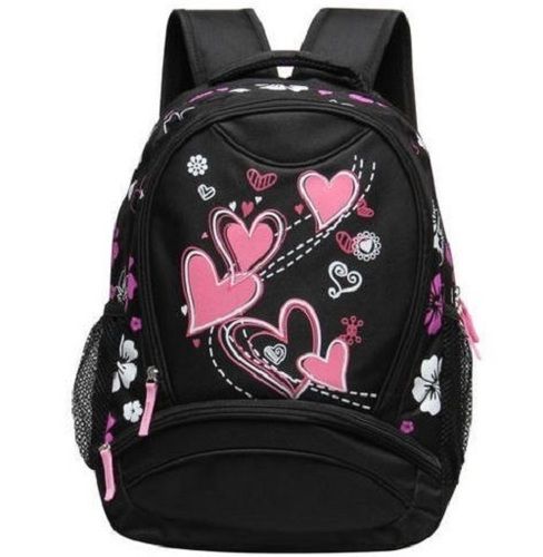 Black Polyester Material Printed Pattern School Bag For Girls