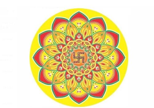 Rangoli Stickers - Paper, Standard Size, Multicolor, Round Shape | Lightweight, Highly-Sticky, Eco-Friendly, Water Resistant, Floor Mounted