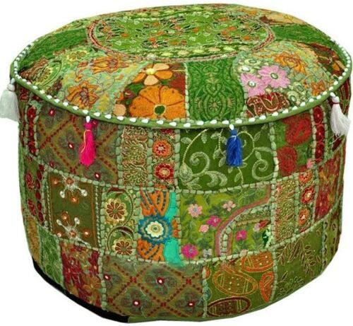 14 X 22 Inch Designer Handmade Cotton Embroidered Round Ottoman 