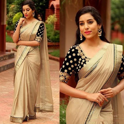 Glitzy Peach Color Organza Base Saree With Matching Blouse – Cygnus Fashion