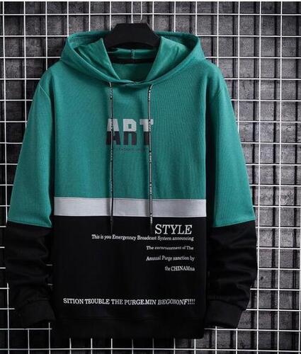 Men Hooded Full Sleeves Plain Woolen Sweatshirt For Casual Wear