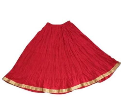 Red 32 Inches Long Plain Daily Wear Cotton Skit For Girls
