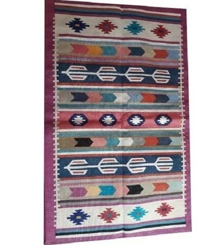 4 X 6 Feet Rectangular Cotton Hand Made Printed Kilim Rug For Floor  Back Material: Woven Back