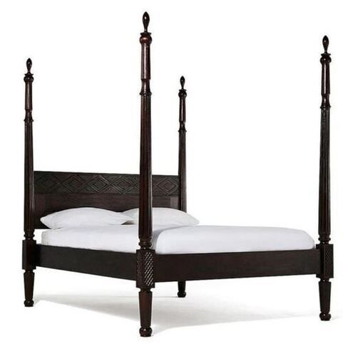 6 X 5 Feet Rectangular Antique Wooden Canopy Poster Bed For Bedroom 