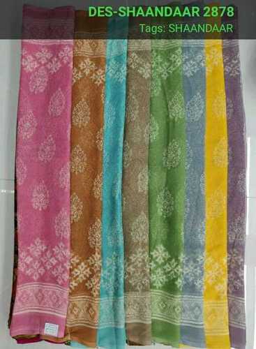 Ladies Multicolor Party Wear 5.5 Meter Cut Printed Chiffon Sarees