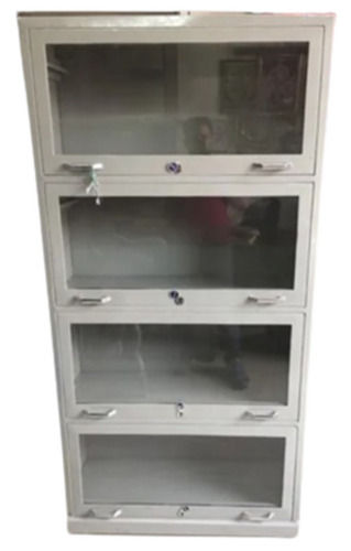 Machine Made Paint Coated Stainless Steel And Glass Four Compartment Library Almirah