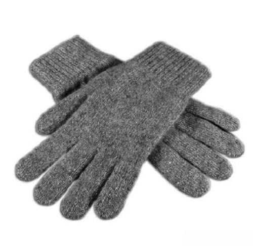 Grey Plain Pattern Full Finger Woolen Material Gloves Pair For Winter 