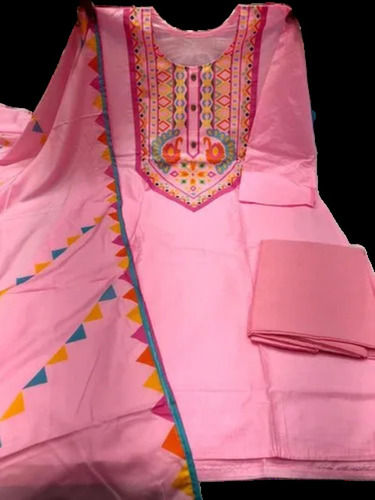 Pink Traditional Wear Unstitched Embroidered Breathable Cotton Silk Designer Ladies Suits