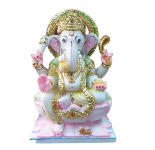 Easy To Clean 1 Feet Painted Marble Sitting Ganesha Ji Statue For Temple And Home