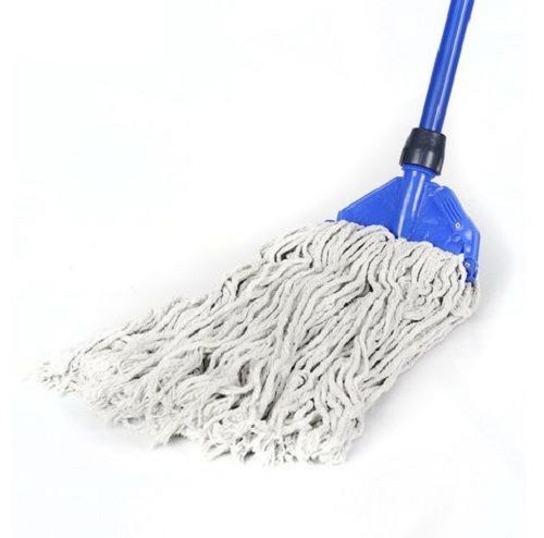 White Cotton Floor Mop With Plastic Handle For Dust Free Cleaning