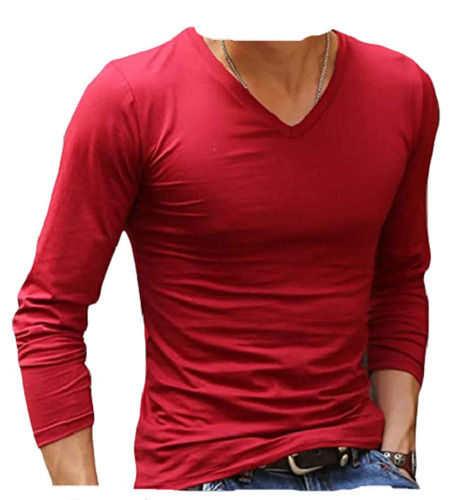 Long Sleeves V Neck Plain Casual Wear Polyester T Shirt For Mens Age Group: Adults