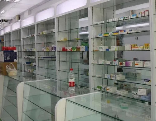 Wall Mounted Transparent Glass Storage Rack For Pharmacy Medicine