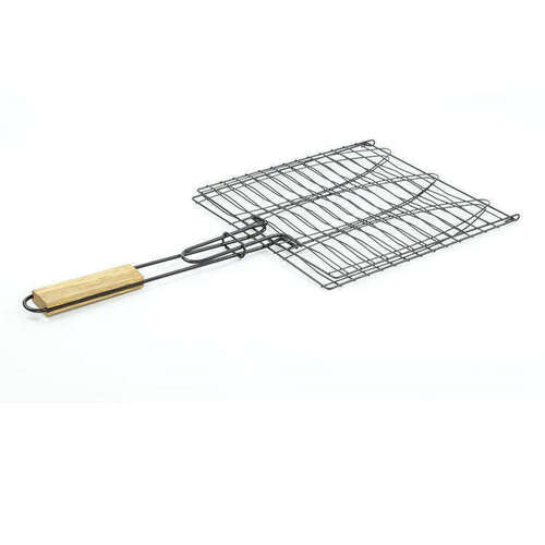  Large Non-Stick 304 230 Stainless Steel Barbecue Grilling Basket Tray Cross Net Clip Bbq Wire Mesh With Handle