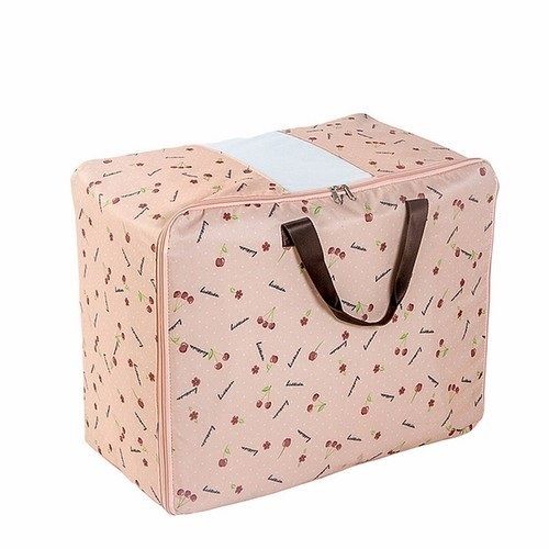 Light Pink 58 X 22 X 38 Centimeter Square Patch Handle Printed Plastic Blanket Bag