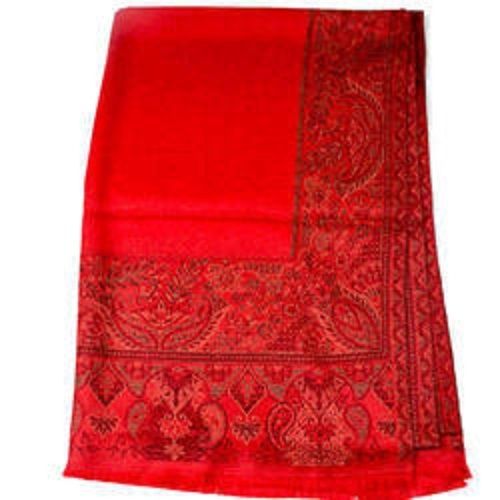 Red 90 X 45 Inches Ladies Party And Wedding Wear Printed Woolen Shawls