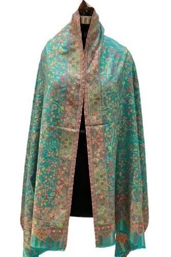 Green Ladies Printed Casual Wear Pashmina Wool Designer Shawls