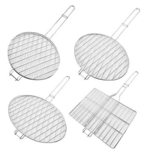 Non-Stick 304 230 Stainless Steel Barbecue Grilling Basket Tray Cross Net Clip Bbq Wire Mesh With Handle