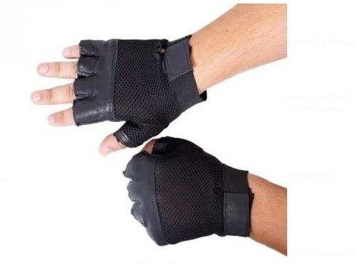 Quick Dry Plain Black Half Finger Leather Gym Gloves With Ergonomic Design