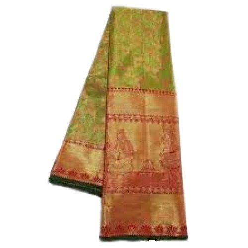 Green With Golden Attractive Printed Party Wear Stylish Silk Saree For Ladies