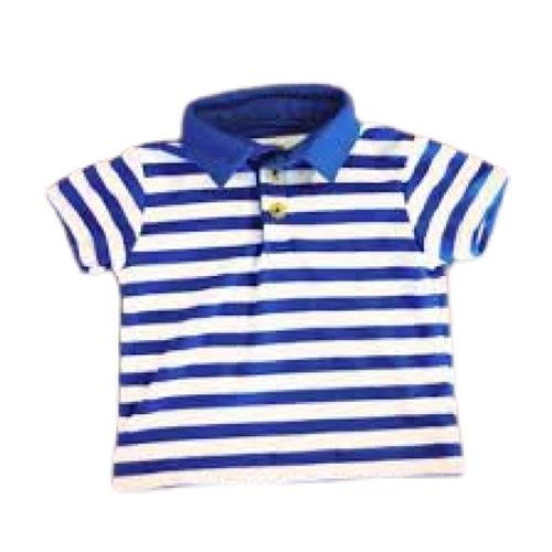 Kids Half Sleeve White With Navy Blue Striped Cotton T-Shirts