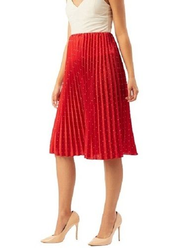 Red Ladies Plain Fancy Trendy Soft Cool Comfortable Casual Wear Chiffon Skirt