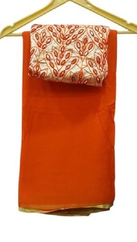 Orange Ladies Plain Stylish Light Weight Beautiful Soft Daily Wear Chiffon Saree