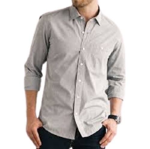 Men Plain Full Sleeve Breathable Cotton Shirt - Sizes S, M, L, XL, Color Grey | Straight Collar, Summer Comfort, Casual Wear