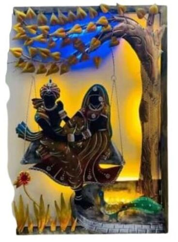 Multi Color Paint Coated Radha Krishna Metal Wall Art, Size 15 X 10 X 1 Inches