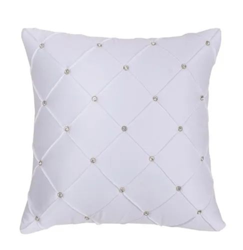 Plain Dyed Pattern Square Shaped Stone Studded Knitted Cotton Cushion Cover 