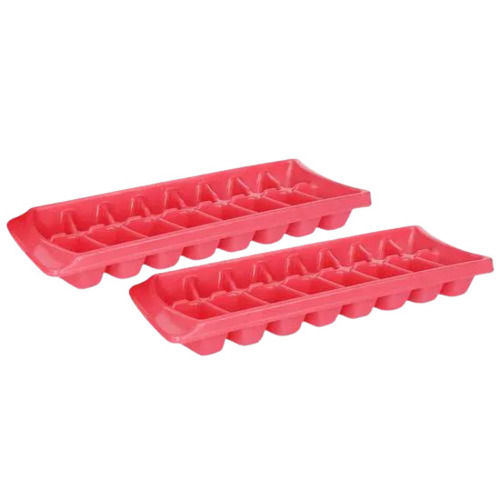 Pink 12 Inches Plastic And Silicon Body Ice Cube Tray For Freezer