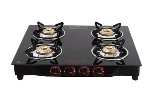 Manual Deck Mounted Dishwasher Safe Four Burner Glass Top Gas Stove 