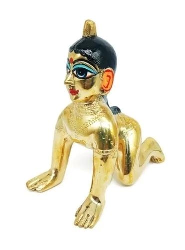 Golden Polished Finish Religious Hinduism Theme Brass Metal Krishna Statue  Height: 10  Centimeter (cm)