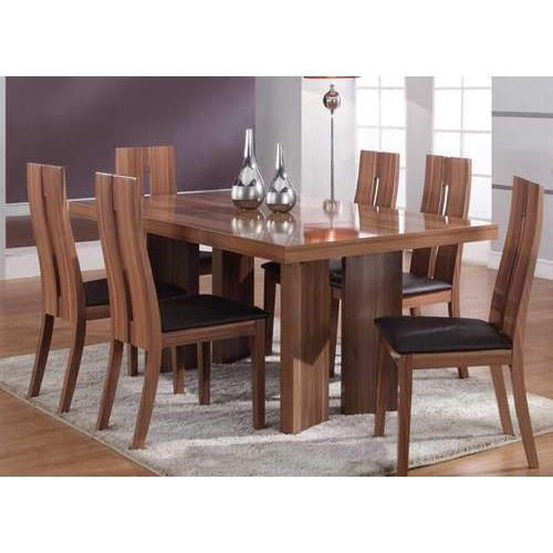 Indian Style Carpentry Polished Finish Solid Wooden 6 Seater Dining Table Set 