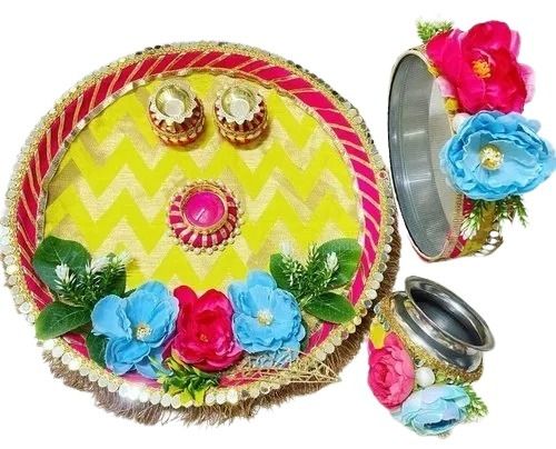 Multicolor Durable And Light Weight Decorative Steel Painted Pooja Thali