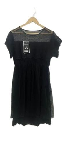 Black Round Neck Short Sleeves Plain Georgette Night Dress For Women