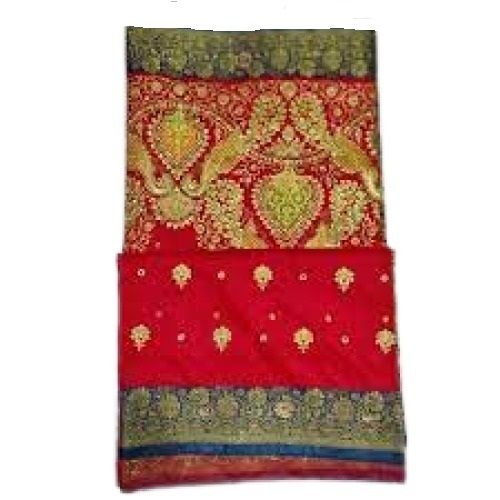 Red With Golden  Stylish Embroidered Pattern Party Wear Banarasi Saree For Ladies