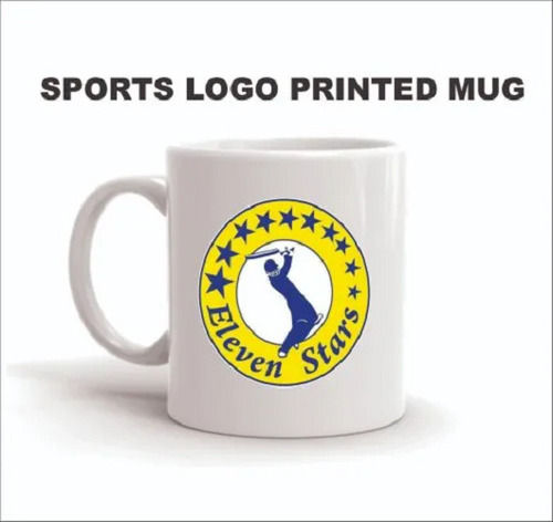 White Sports Logo Printed Promotional Coffee Mug With Handle