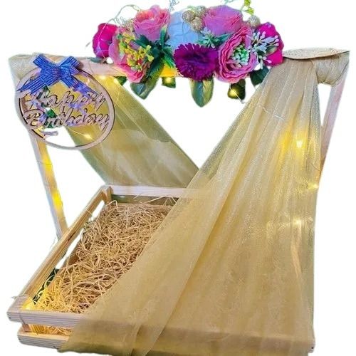 Durable And Light Weight Rectangular Wooden Birthday Gift Basket