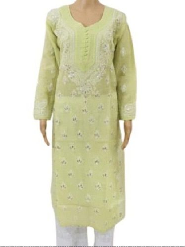 Light Yellow Full Sleeve Modern Style Summer Season Comfortable Chiffon Fabric Kurti