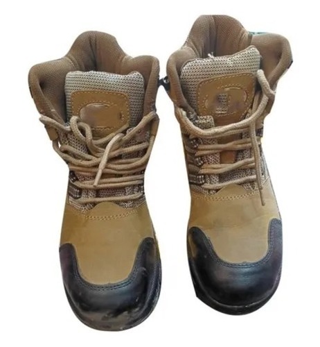 पुरुषों के लिए भूरे रंग के हल्के और टिकाऊ लो हील प्लास्टिक टो लेदर सेफ्टी शूज़