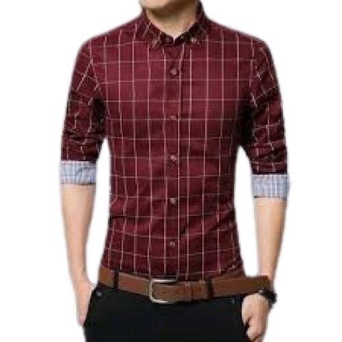 Men Causal Wear Full Sleeve Breathable Comfortable Checked Cotton Shirt Collar Style: Straight