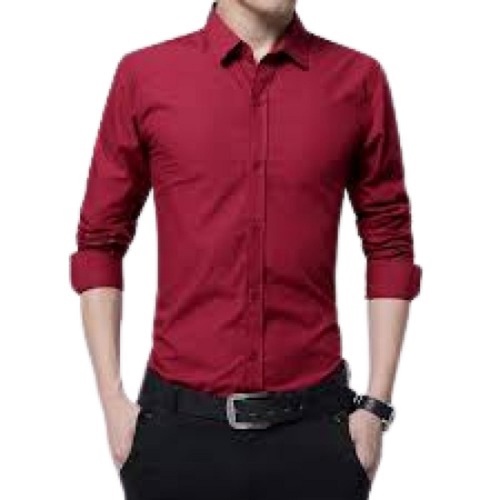 Men Formal Wear Full Sleeve Plain Dyed Comfortable Soft Plain Cotton Shirt - Cotton Sizes XS-XL Maroon Breathable Straight Collar Full Sleeves