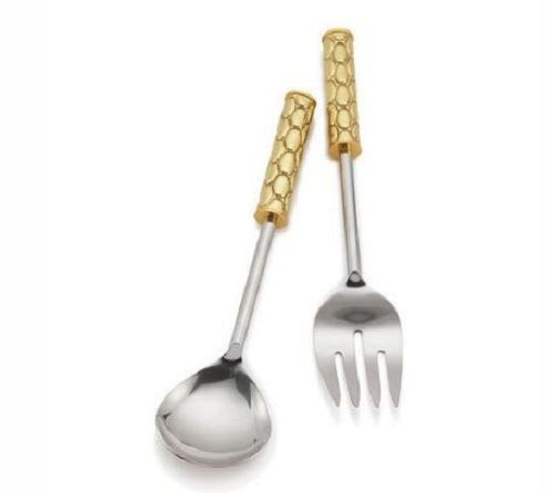 Silver And Golden Non Corrosive Polished Stainless Steel Salad Spoon Set