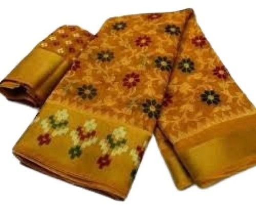 Yellow Printed Casual Wear South Indian Style Fancy Cotton Saree For Women