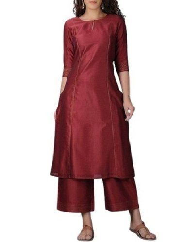 Maroon Printed Pattern Sleeveless Casual Wear Cotton Kurti For Ladies