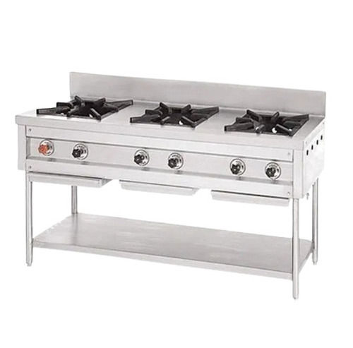 Rectangular Polish Finished Stainless Steel Commercial Three Burner Range Thickness: 16 Millimeter (Mm)