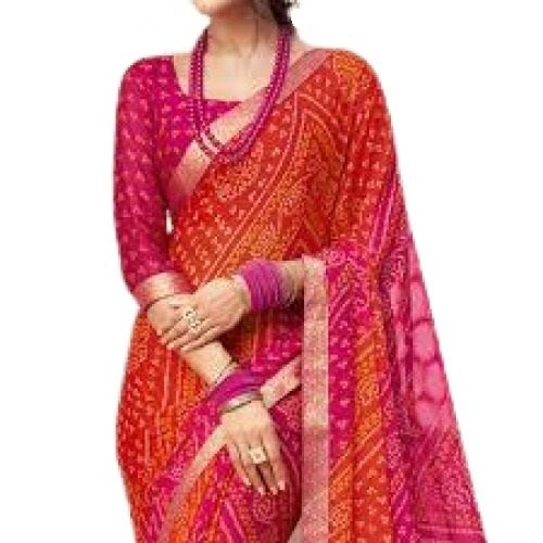 Red With Pink Stylish Printed Pattern Casual Wear Silk Bandhani Saree For Ladies