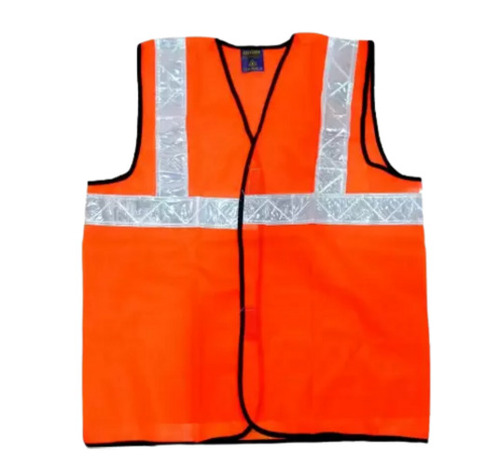 ऑरेंज V नेक और स्लीवलेस इंडस्ट्रियल यूज़ प्लेन पॉलिएस्टर सेफ्टी जैकेट