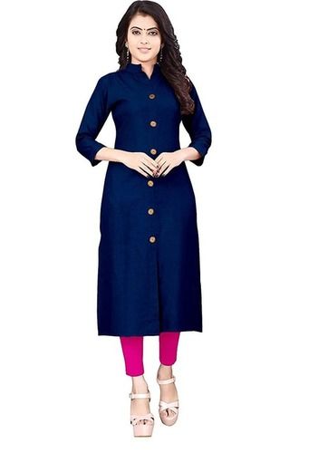 3/4th Sleeves Regular Fit Casual Wear Plain Cotton Kurti For Ladies