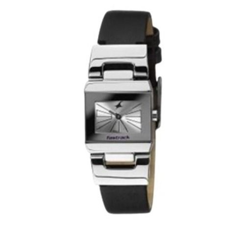 38 Mm Leather Band And Stainless Steel Dial Wrist Watch For Ladies Color Of Band: Black